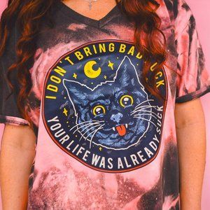 Bleached OOAK I Don't Bring Bad Luck Black Cat T-Shirt
